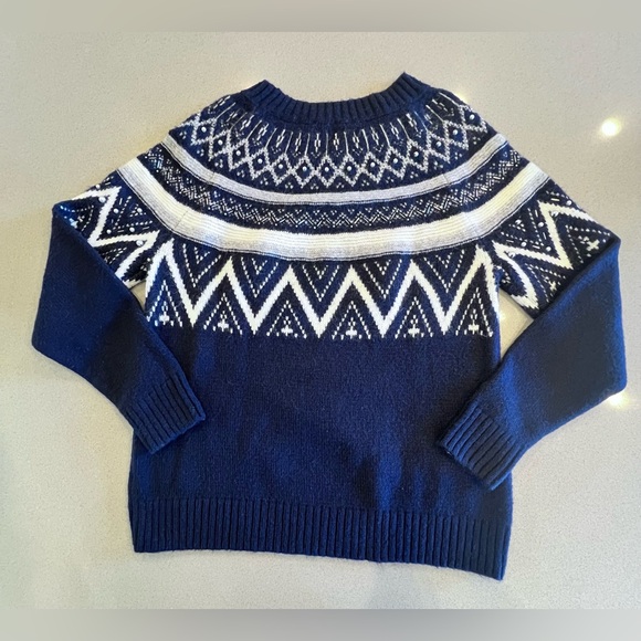 Talbots Wool Blend Fair Isle Sweater Pearls Beaded Dark Fairy Ski Countryside LP - Picture 11 of 14